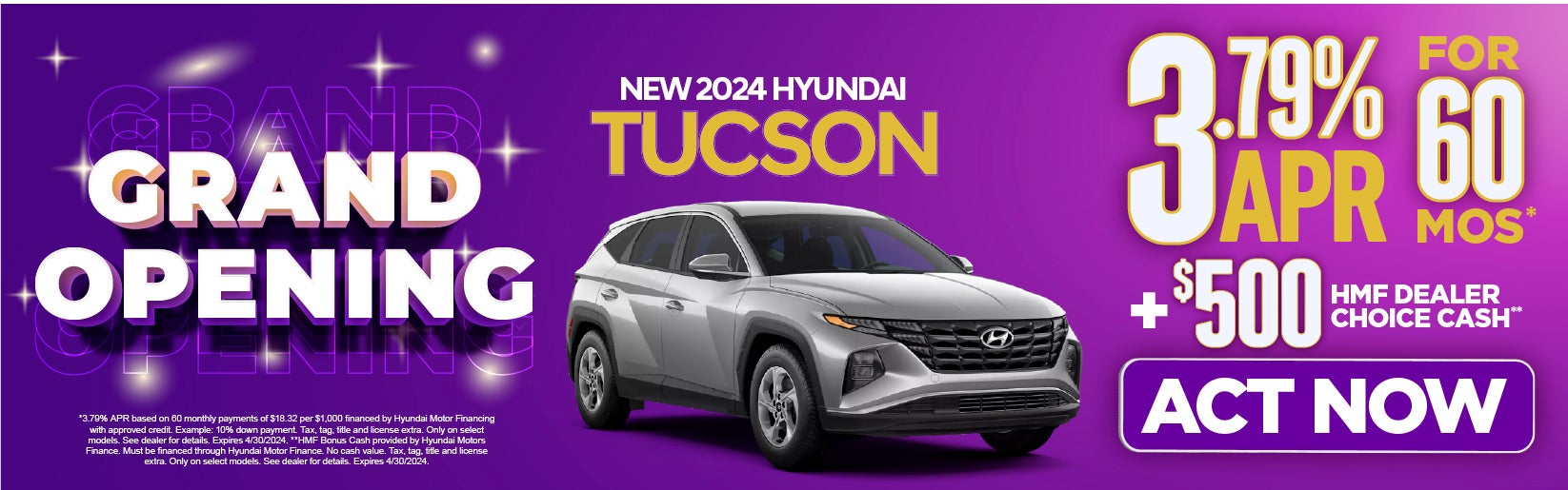 New 2024 Hyundai Tucson - 3.79% APR for 60 months. Act Now.