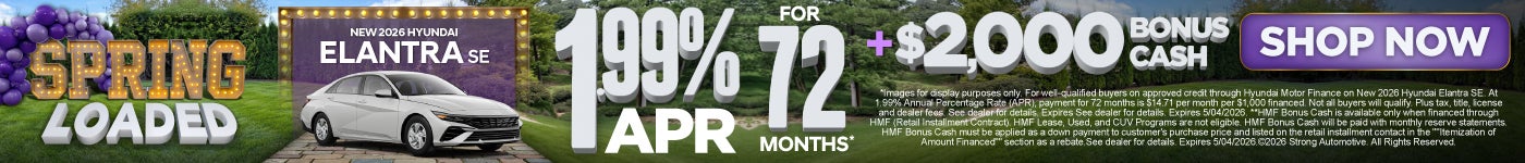 New 2026 Hyundai Elantra SE 1.99% apr/ 72 mo* + $2,000 BONUS CASH